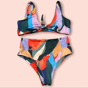 Front-tie graphic swimsuit